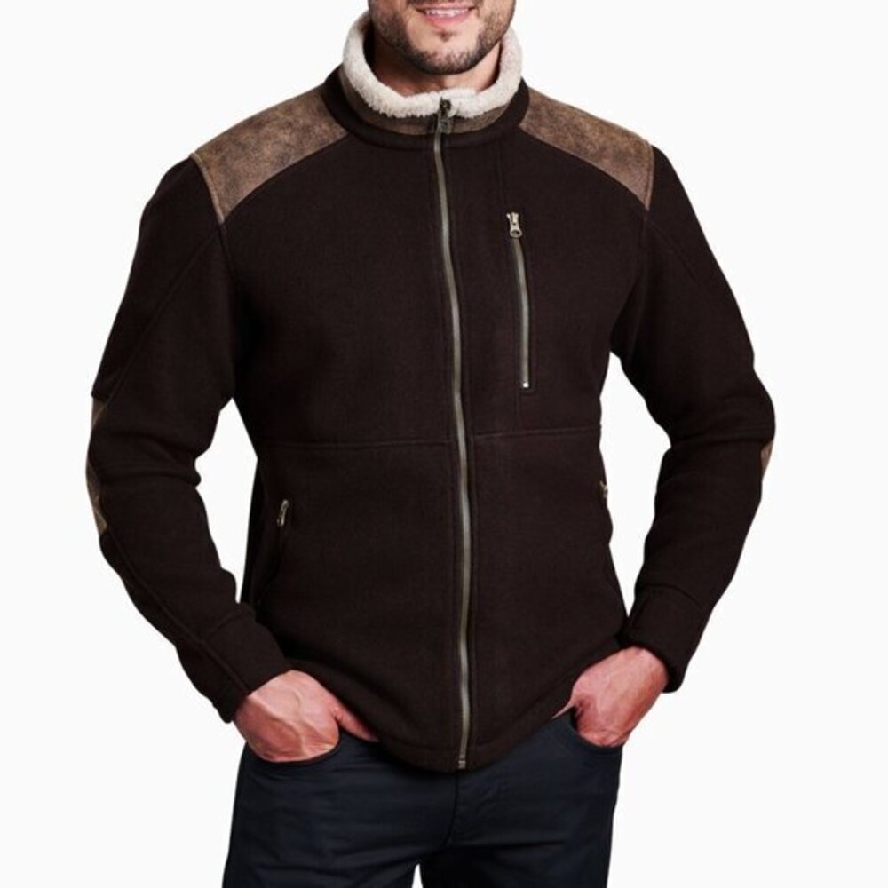 KUHL Alpenwurx Sherpa Fleece Jacket Black Brown Full Zip Outdoor Jacket Size M